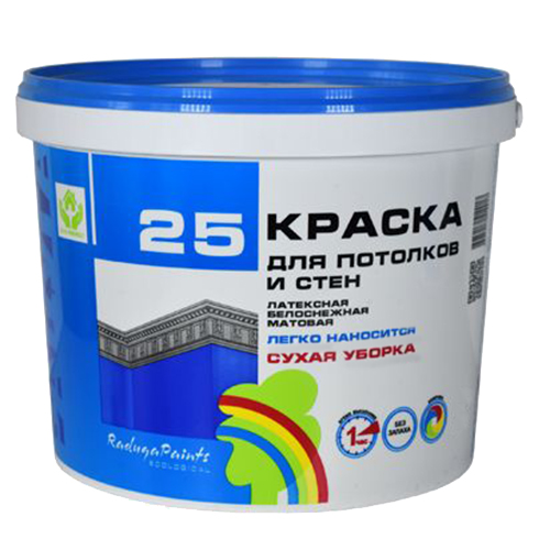 Краска ВДВА "Радуга 25"  1,5кг латек.белоснеж.матовая сухая уборка /8